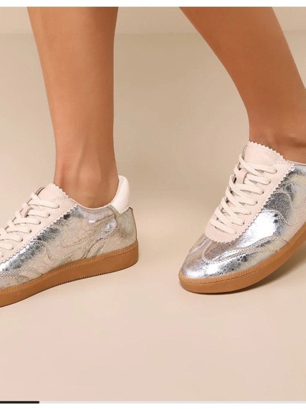 Dolce Vita Notice Silver Metallic Distressed Leather Lace Up Sneakers